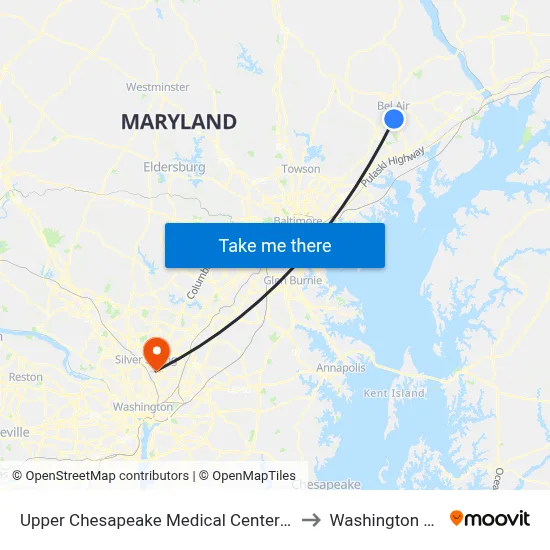 Upper Chesapeake Medical Center - Main Entrance (500 Upper Chesapeake Dr) to Washington Adventist University map