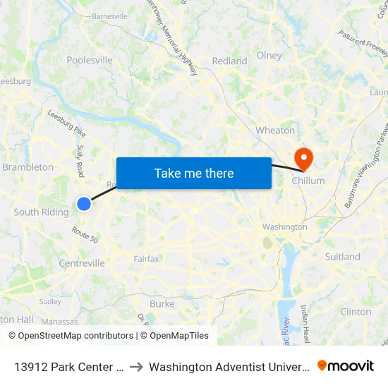 13912 Park Center Rd to Washington Adventist University map