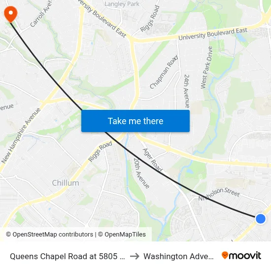 Queens Chapel Road at 5805 Queens Chapel Road to Washington Adventist University map