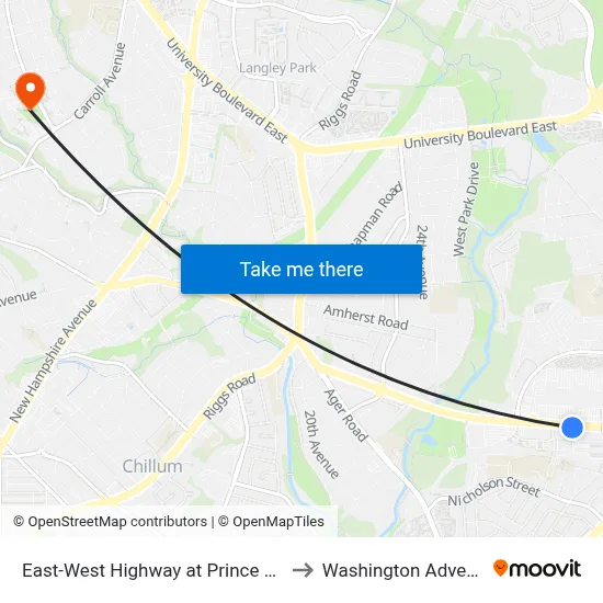 East-West Highway at Prince Georges Mall Entrance to Washington Adventist University map