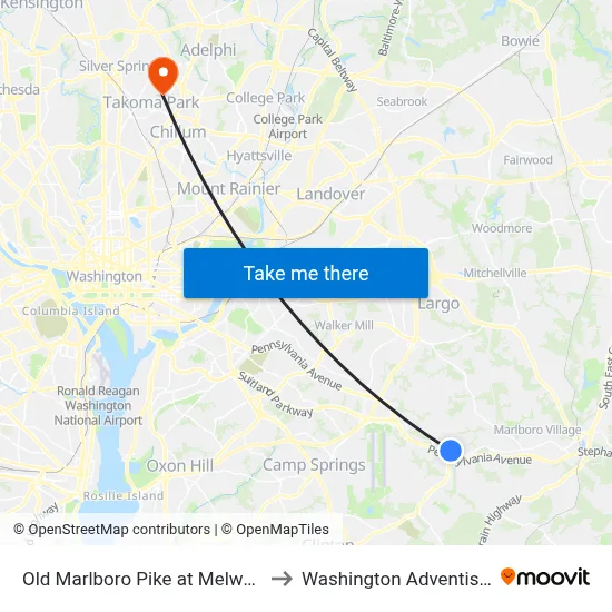 Old Marlboro Pike at Melwood Chapel Ln to Washington Adventist University map