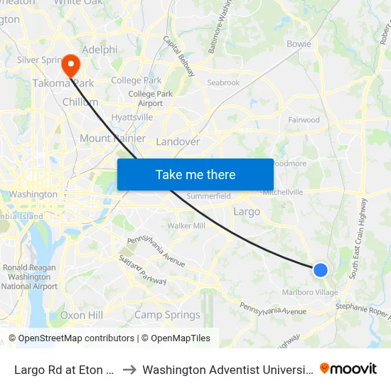 Largo Rd at Eton Dr to Washington Adventist University map