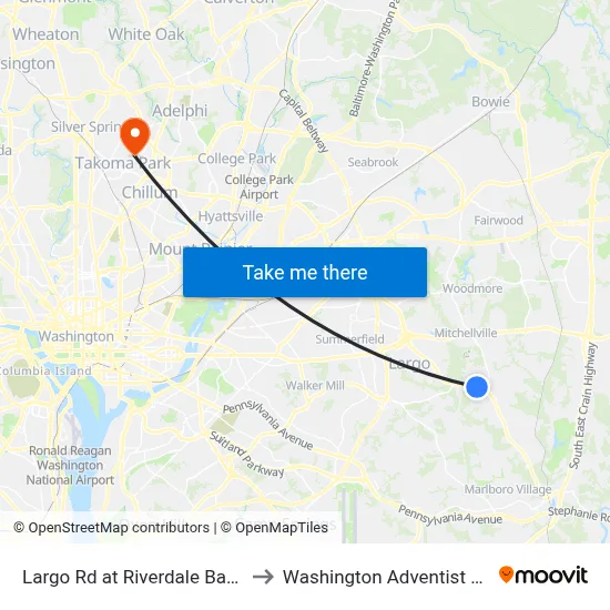 Largo Rd at Riverdale Bapt. School to Washington Adventist University map
