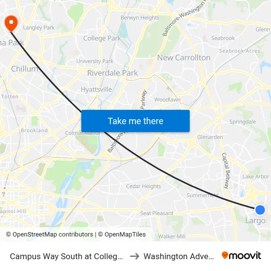 Campus Way South at College Station Drive (Pgcc) to Washington Adventist University map
