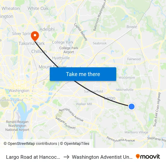 Largo Road at Hancock Drive to Washington Adventist University map