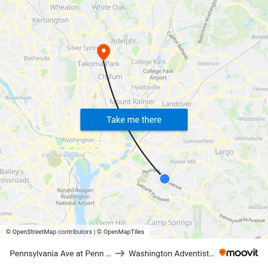 Pennsylvania Ave at Penn Crossing Dr to Washington Adventist University map