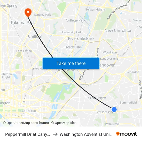 Peppermill Dr at Canyon Dr to Washington Adventist University map