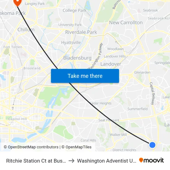 Ritchie Station Ct at Bus Stop #1 to Washington Adventist University map