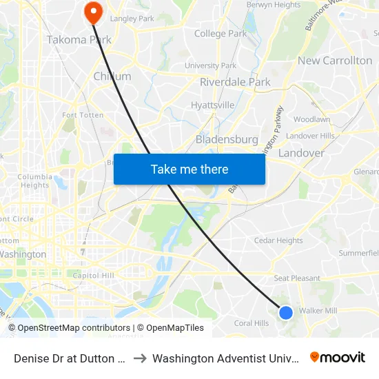 Denise Dr at Dutton Way to Washington Adventist University map