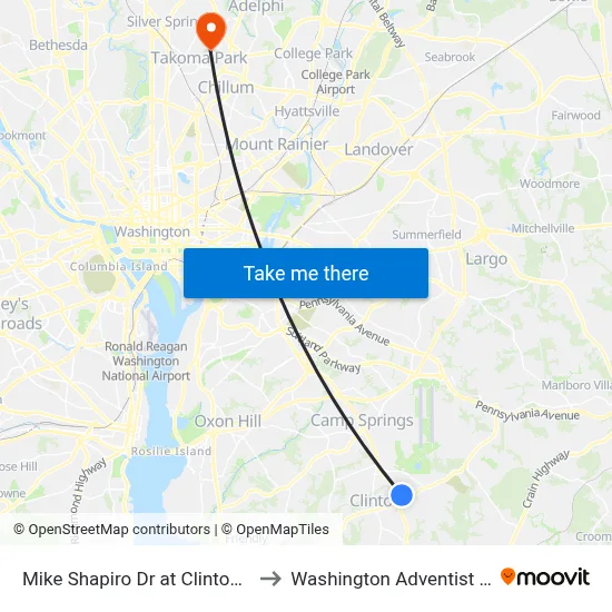 Mike Shapiro Dr at Clinton Manor Ent to Washington Adventist University map