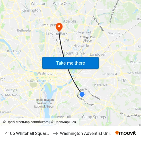 4106 Whitehall Square Apts to Washington Adventist University map