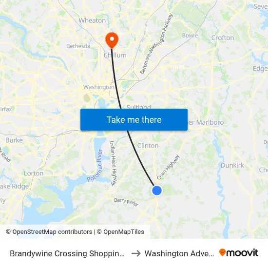 Brandywine Crossing Shopping Center at Safeway Ent to Washington Adventist University map