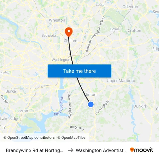 Brandywine Rd at Northgate Parkway to Washington Adventist University map