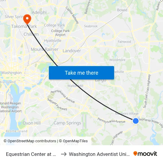 Equestrian Center at Lot #4 to Washington Adventist University map