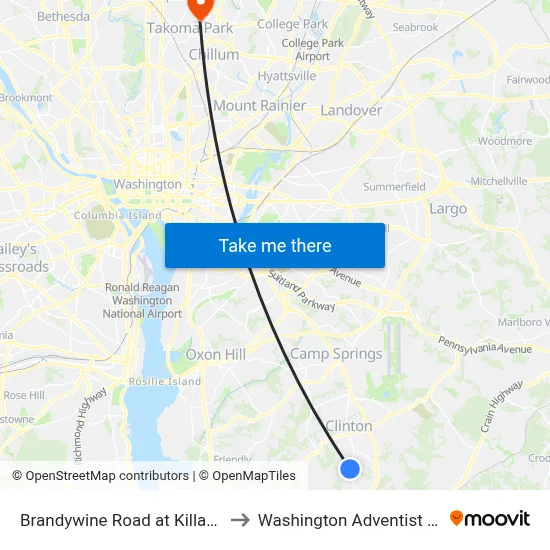Brandywine Road at Killarney Street to Washington Adventist University map