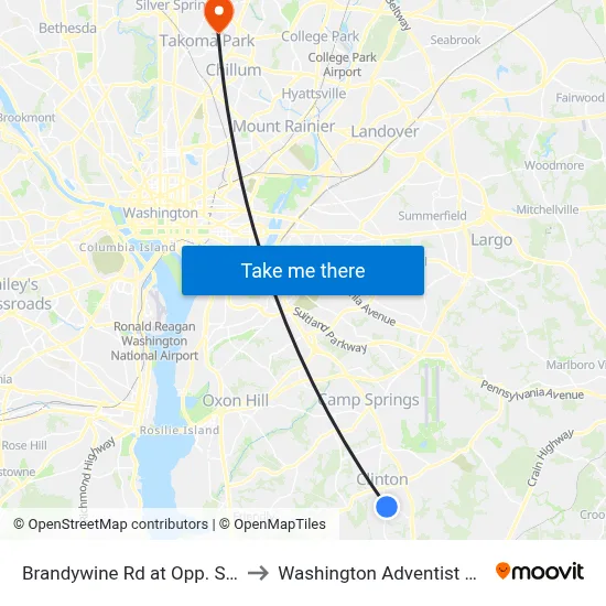 Brandywine Rd at Opp. Surrats Rd to Washington Adventist University map