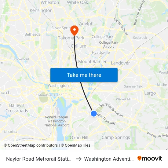 Naylor Road Metrorail Station at Bus Bay H to Washington Adventist University map