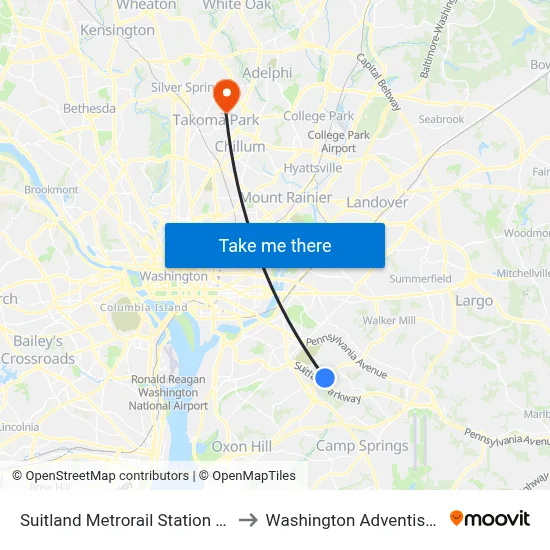 Suitland Metrorail Station at Bus Bay D to Washington Adventist University map