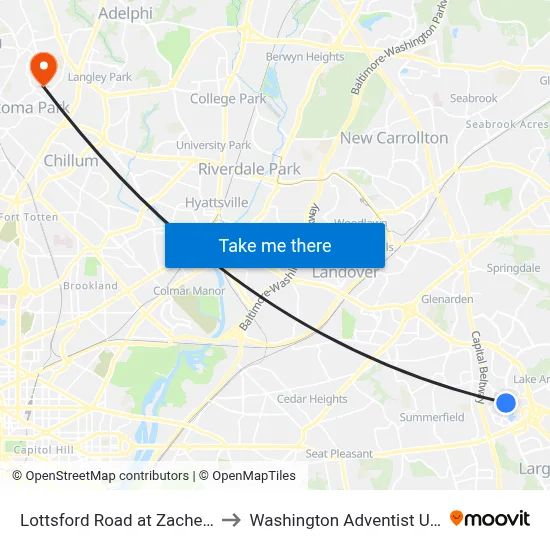 Lottsford Road at Zachery Street to Washington Adventist University map