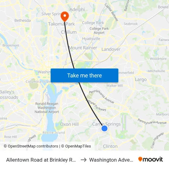 Allentown Road at Brinkley Road (Family Services) to Washington Adventist University map