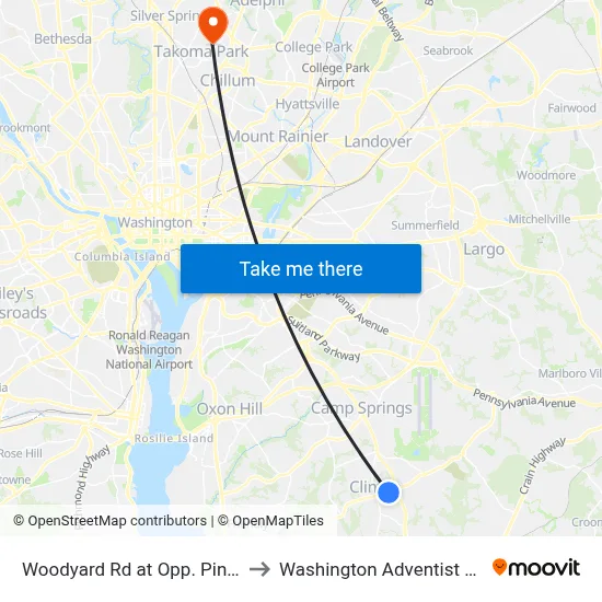 Woodyard Rd at Opp. Pine View Ln to Washington Adventist University map