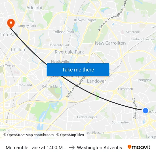 Mercantile Lane at 1400 Mercantile Lane to Washington Adventist University map