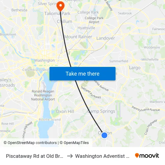 Piscataway Rd at Old Branch Ave to Washington Adventist University map