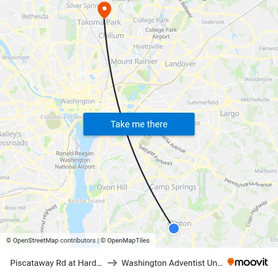 Piscataway Rd at Hardesty Dr to Washington Adventist University map