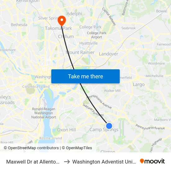 Maxwell Dr at Allentown Rd to Washington Adventist University map