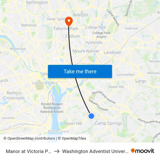 Manor at Victoria Park to Washington Adventist University map