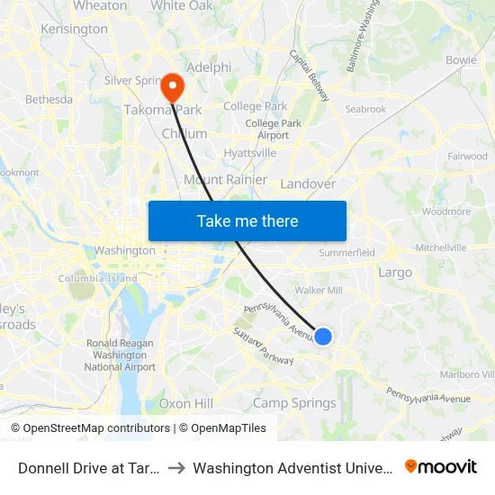 Donnell Drive at Target to Washington Adventist University map