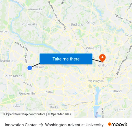 Innovation Center to Washington Adventist University map