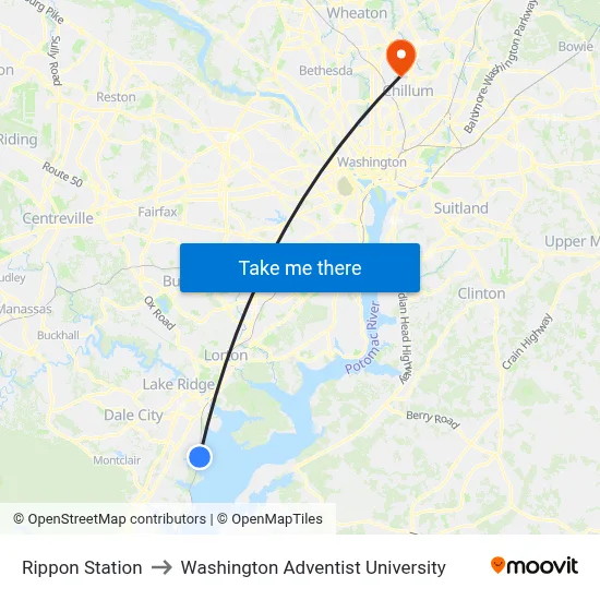 Rippon Station to Washington Adventist University map
