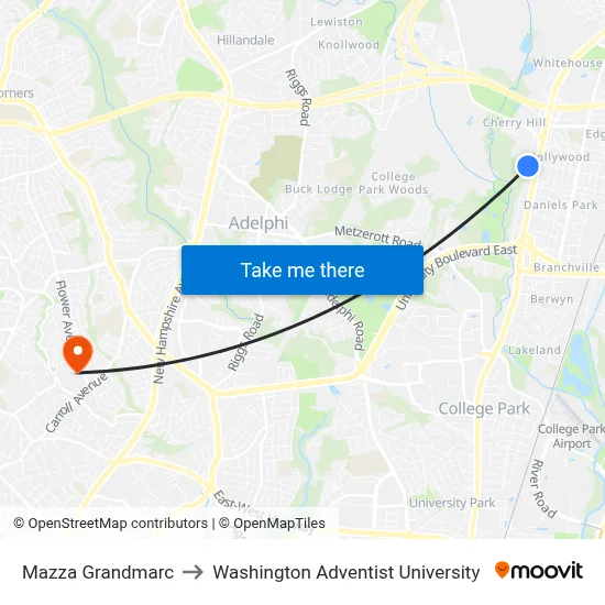 Mazza Grandmarc to Washington Adventist University map