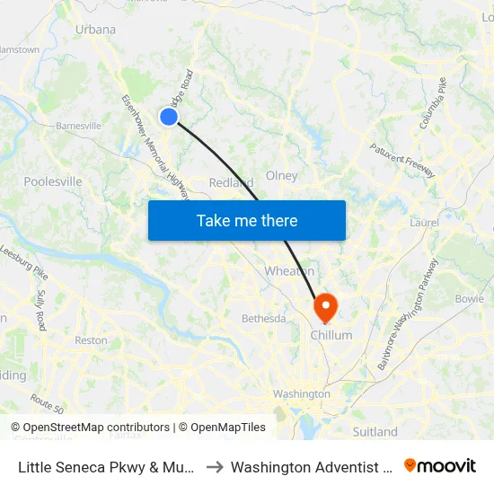 Little Seneca Pkwy & Muscadine Dr to Washington Adventist University map