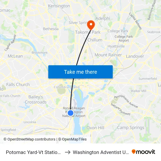 Potomac Yard-Vt Station (Bay B) to Washington Adventist University map