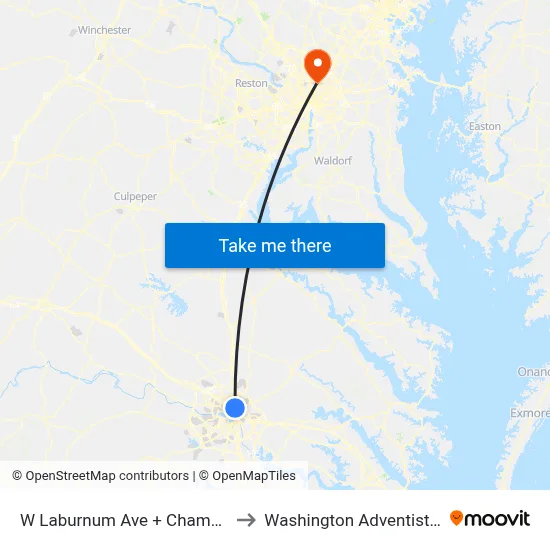 W Laburnum Ave + Chamberlayne Ave to Washington Adventist University map
