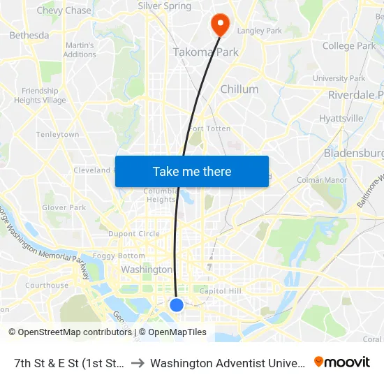 7th St & E St (1st Stop) to Washington Adventist University map