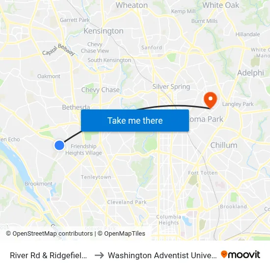 River Rd & Ridgefield Rd to Washington Adventist University map