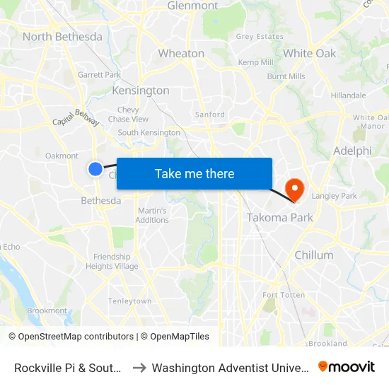 Rockville Pi & South Dr to Washington Adventist University map