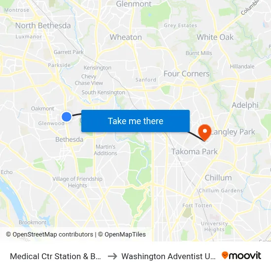 Medical Ctr Station & Bus Bay F to Washington Adventist University map