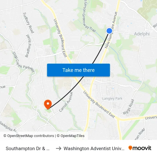 Southampton Dr & @201 to Washington Adventist University map