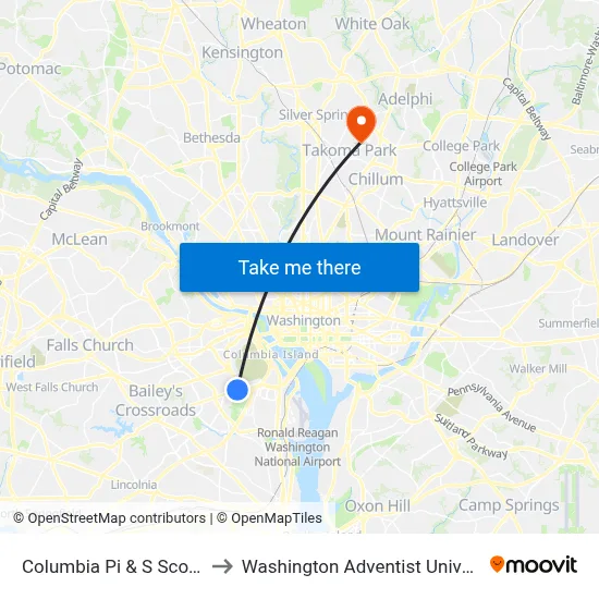 Columbia Pi & S Scott St to Washington Adventist University map