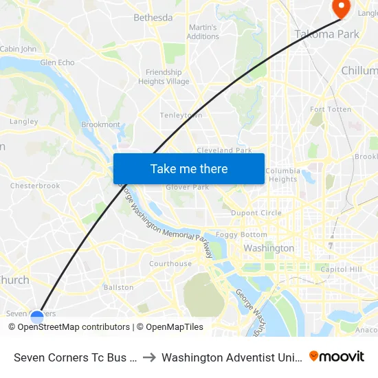 Seven Corners Tc Bus Bay C to Washington Adventist University map