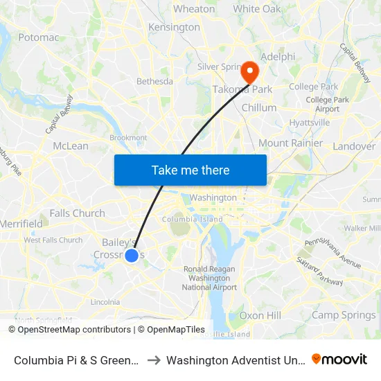 Columbia Pi & S Greenbrier St to Washington Adventist University map