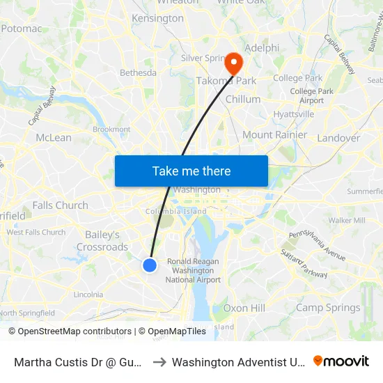 Martha Custis Dr @ Gunston Rd to Washington Adventist University map