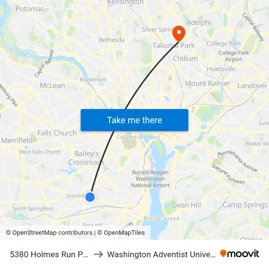 5380 Holmes Run Pkwy to Washington Adventist University map
