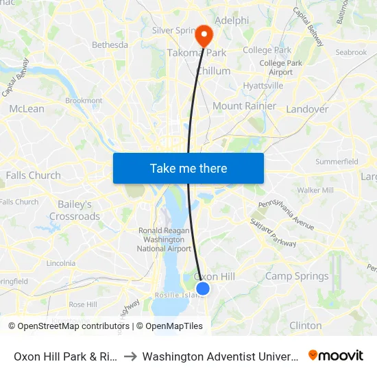 Oxon Hill Park & Ride to Washington Adventist University map