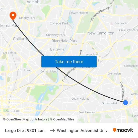 Largo Dr at 9301 Largo Dr to Washington Adventist University map