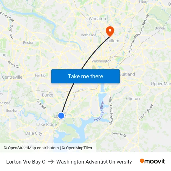 Lorton Vre Bay C to Washington Adventist University map